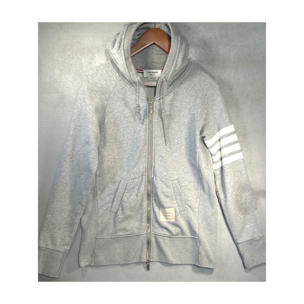 Thom Browne Grey Cotton 4-Bar Zip Up Hoodie Size 1 MJT022H-00535068